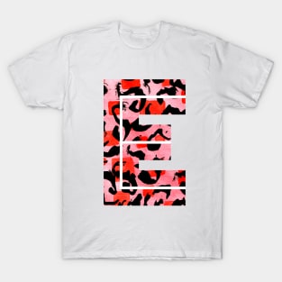 Abstract Letter E Watercolour Leopard Print Alphabet Red T-Shirt